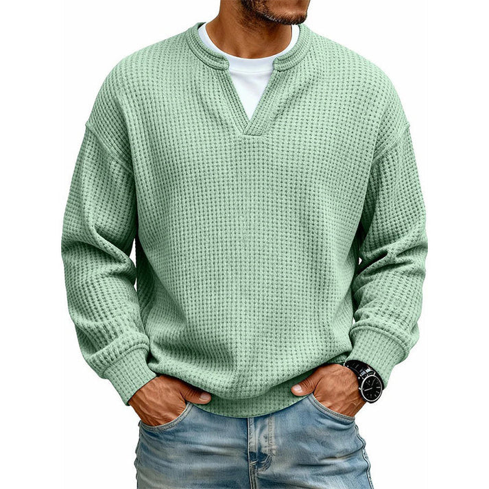 🔥Men's Layered Comfort Waffle Knit Pullover – Soft Thermal Long Sleeve Sweater