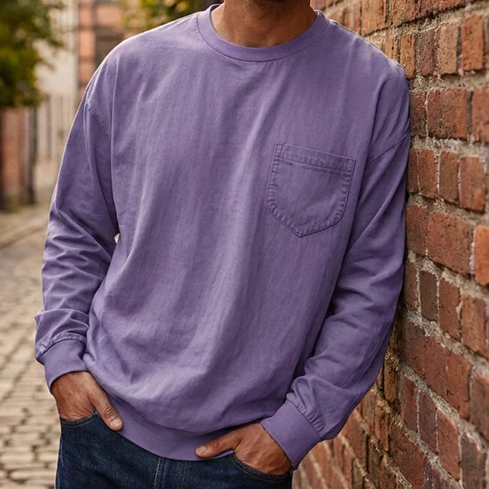 Men's Loose Fit Long Sleeve Pocket T-Shirt – Soft Cotton Blend Casual Tee for Everyday Wear