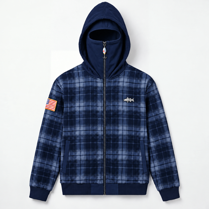 Men's Vintage Plaid Full-Zip Hooded Jacket – High Neck Outdoor Casual Coat