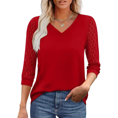 Womens 3/4 Length Sleeve Tops Trendy V Neck T Shirts