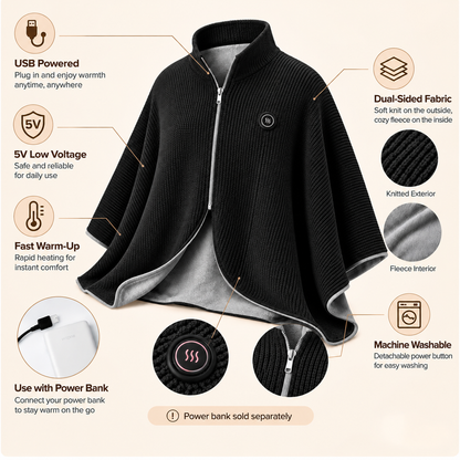 Wearable Heated Shawl 3 Heat Levels Portable Thermal Wrap