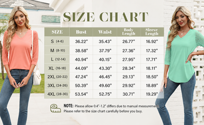 Womens 3/4 Length Sleeve Tops Trendy V Neck T Shirts