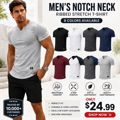 💪 Men's Muscle Fit V Neck T Shirt | Stretch Ribbed Workout Tee for Everyday Style