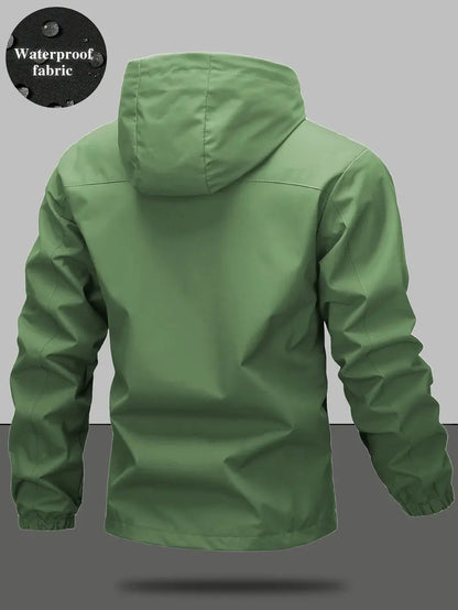 Men's Waterproof Windproof Zip Hooded Jacket, Outdoor Casual All-Season Coat