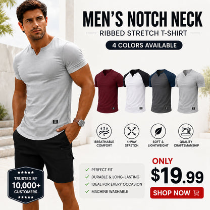 💪 Men's Muscle Fit V Neck T Shirt | Stretch Ribbed Workout Tee for Everyday Style