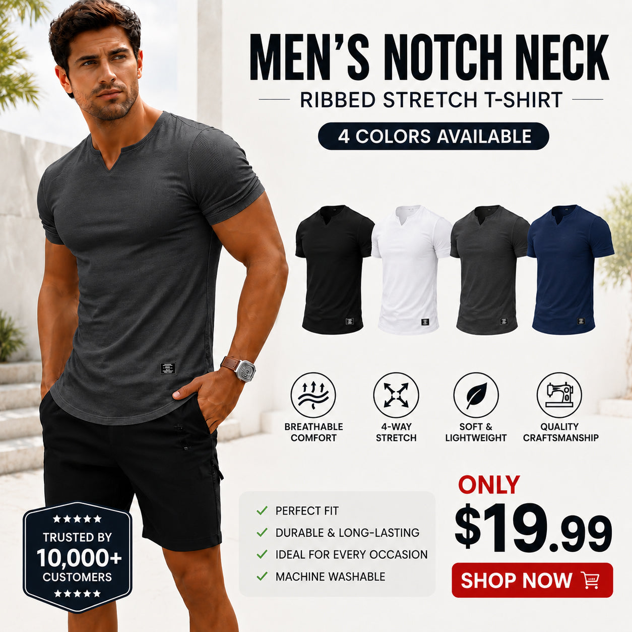 💪 Men's Muscle Fit V Neck T Shirt | Stretch Ribbed Workout Tee for Everyday Style
