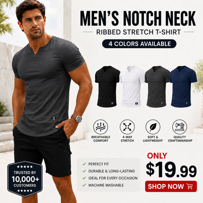 💪 Men's Muscle Fit V Neck T Shirt | Stretch Ribbed Workout Tee for Everyday Style