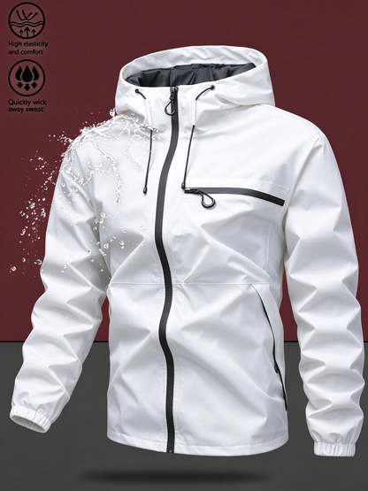 Men's Waterproof Windproof Zip Hooded Jacket, Outdoor Casual All-Season Coat