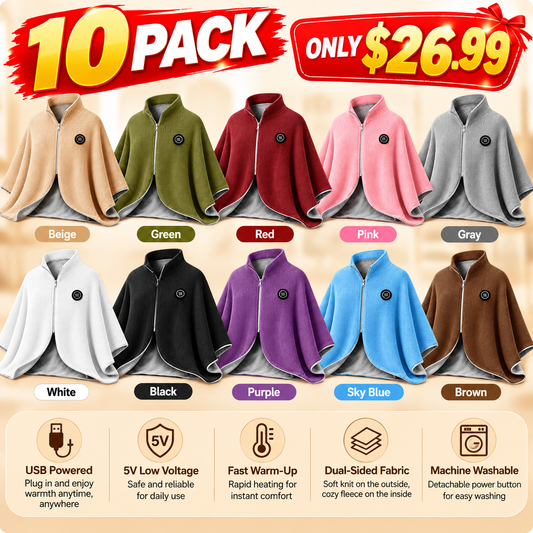 Wearable Heated Shawl 3 Heat Levels Portable Thermal Wrap