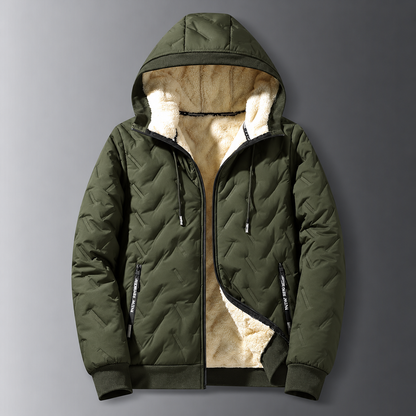 Men's Winter Fleece-Lined Hooded Jacket – Warm Quilted Full-Zip Coat