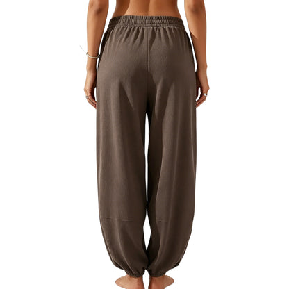 Women's Baggy Wide-Leg Pants - Casual, Elastic-Waisted, Bohemian Minimalist Basic Women's Clothes Bottom with Pockets