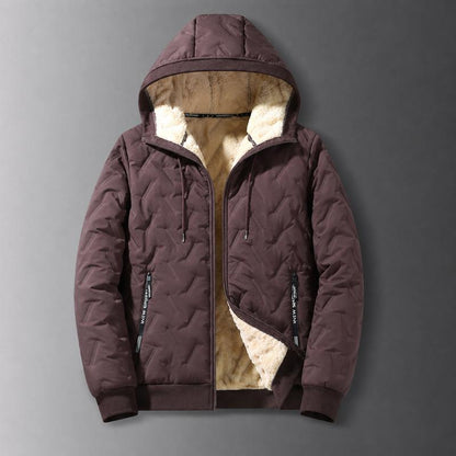 Men's Winter Fleece-Lined Hooded Jacket – Warm Quilted Full-Zip Coat
