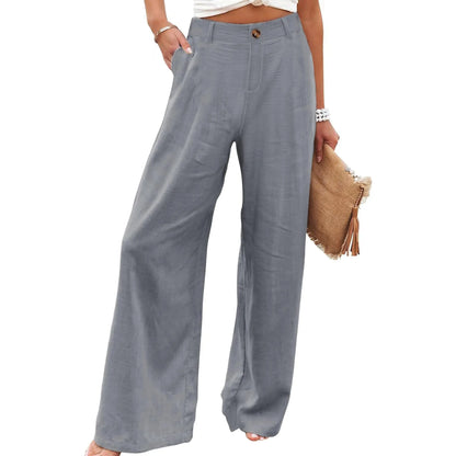 Women's Cotton Linen High Waisted Wide Leg Pants