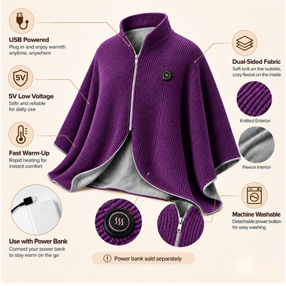 Wearable Heated Shawl 3 Heat Levels Portable Thermal Wrap