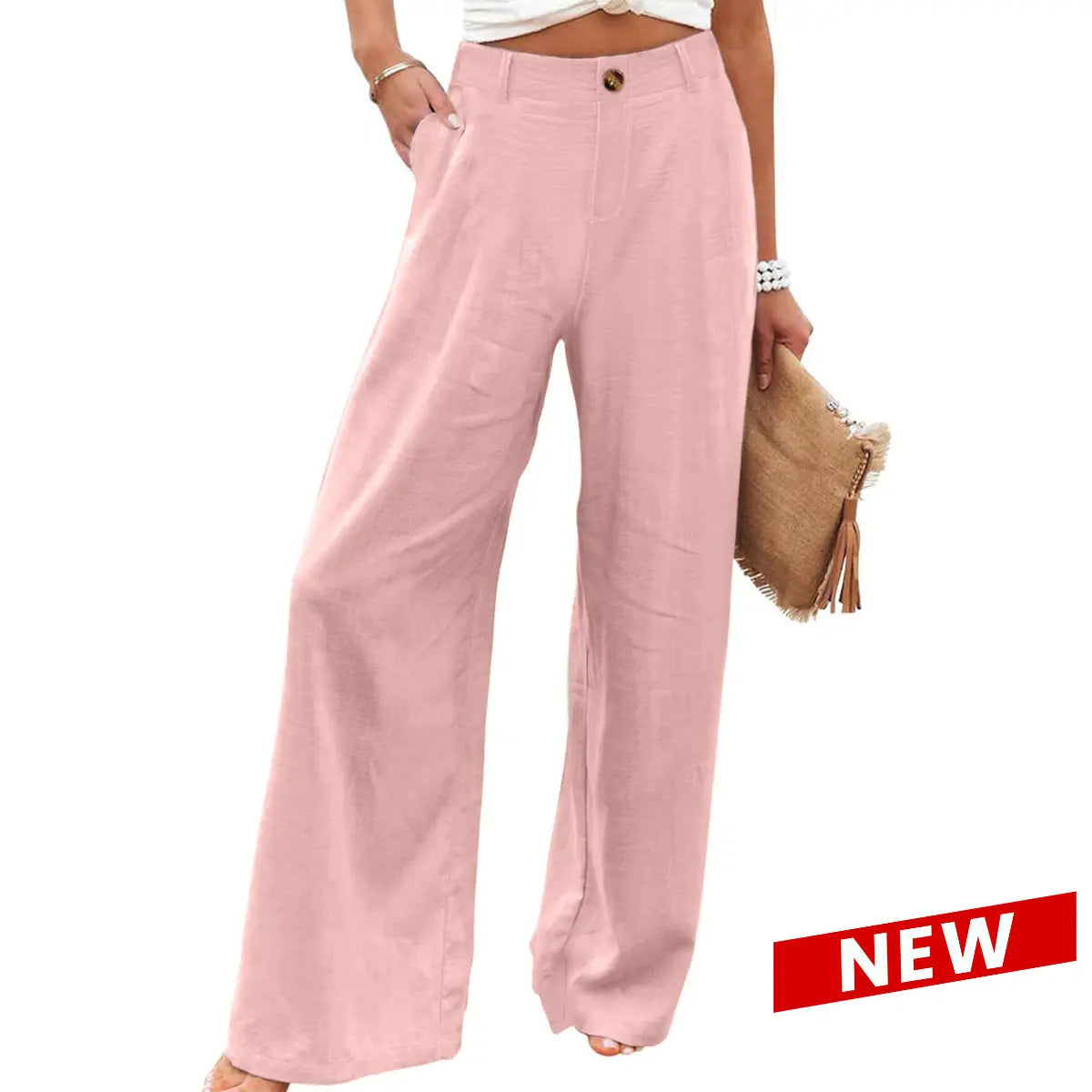 Women's Cotton Linen High Waisted Wide Leg Pants