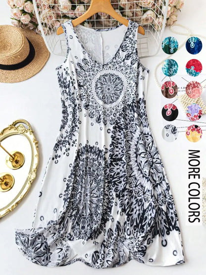 Women's Plus Size Boho Floral Print Tank Dress – Casual Sleeveless Loose Summer Vacation Dress