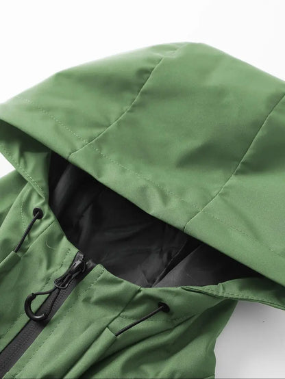 Men's Waterproof Windproof Zip Hooded Jacket, Outdoor Casual All-Season Coat