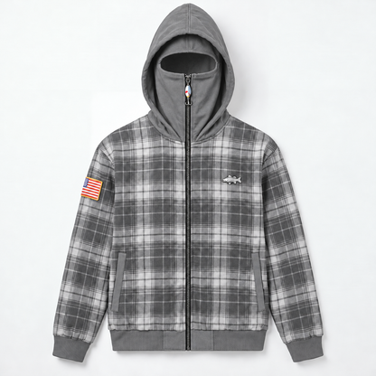 Men's Vintage Plaid Full-Zip Hooded Jacket – High Neck Outdoor Casual Coat