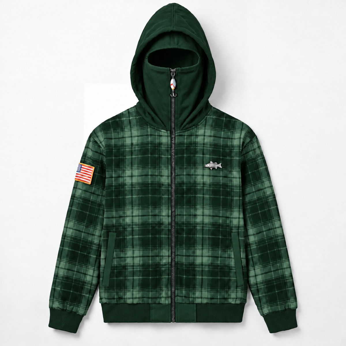 Men's Vintage Plaid Full-Zip Hooded Jacket – High Neck Outdoor Casual Coat