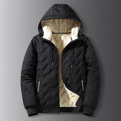 Men's Winter Fleece-Lined Hooded Jacket – Warm Quilted Full-Zip Coat