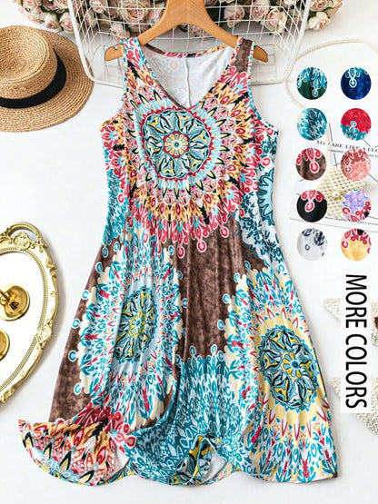 Women's Plus Size Boho Floral Print Tank Dress – Casual Sleeveless Loose Summer Vacation Dress