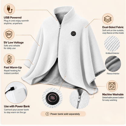 Wearable Heated Shawl 3 Heat Levels Portable Thermal Wrap