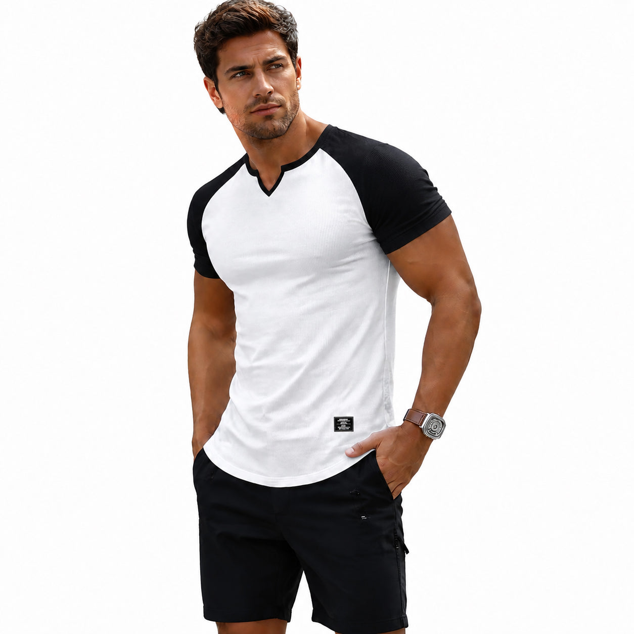 💪 Men's Muscle Fit V Neck T Shirt | Stretch Ribbed Workout Tee for Everyday Style