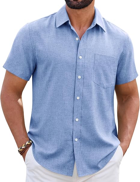 Mens Linen Shirt Short Sleeve