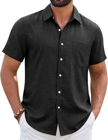 Mens Linen Shirt Short Sleeve