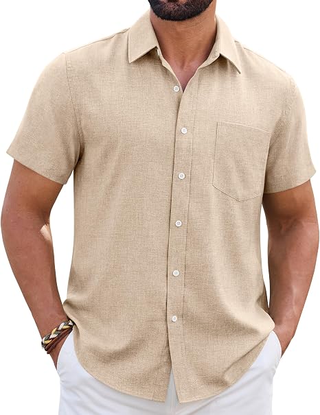 Mens Linen Shirt Short Sleeve