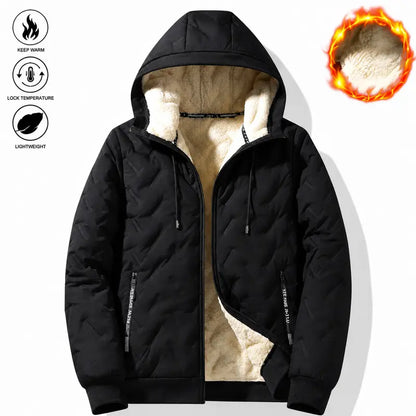 Men's Winter Fleece-Lined Hooded Jacket – Warm Quilted Full-Zip Coat
