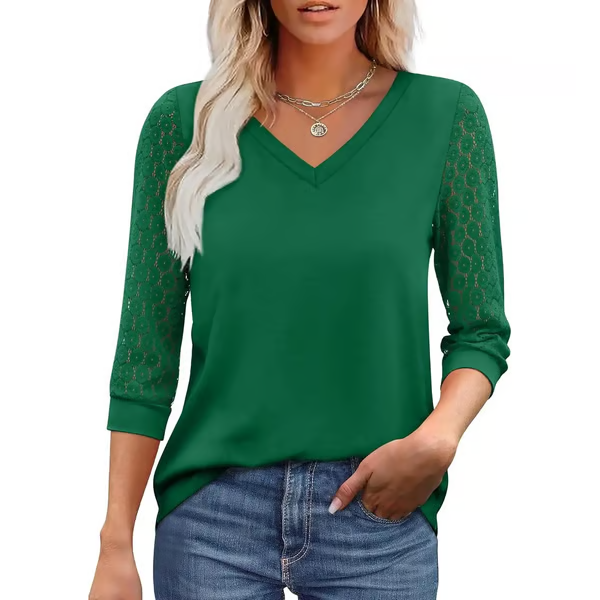 Womens 3/4 Length Sleeve Tops Trendy V Neck T Shirts