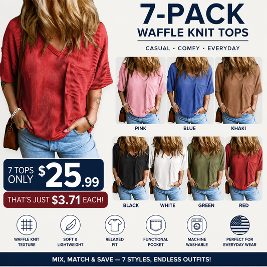 Women's Oversized Ribbed Knit Summer T-Shirt V Neck Short Sleeve Casual Loose Fit Tee with Pocket