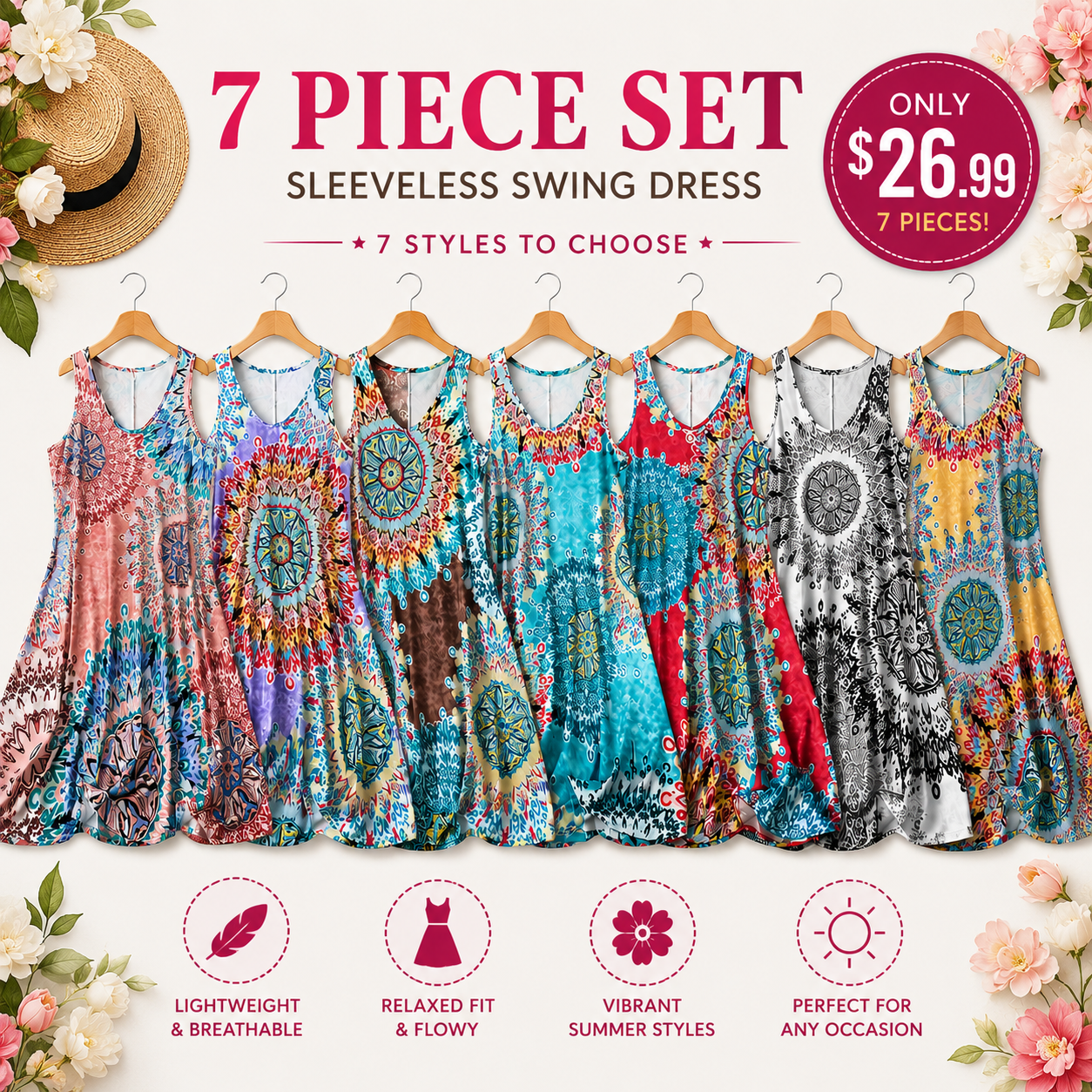 Women's Plus Size Boho Floral Print Tank Dress – Casual Sleeveless Loose Summer Vacation Dress