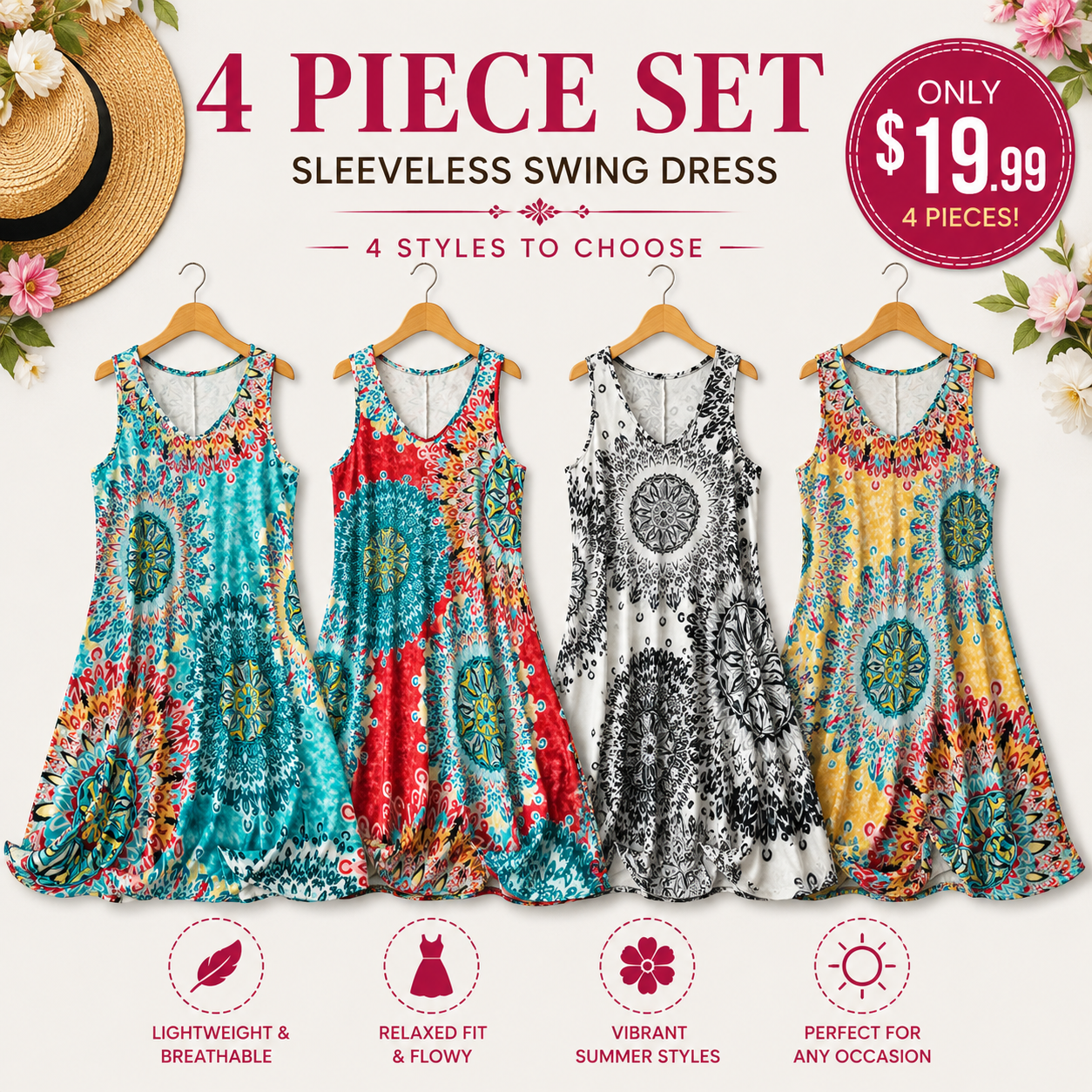 Women's Plus Size Boho Floral Print Tank Dress – Casual Sleeveless Loose Summer Vacation Dress