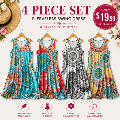 Women's Plus Size Boho Floral Print Tank Dress – Casual Sleeveless Loose Summer Vacation Dress