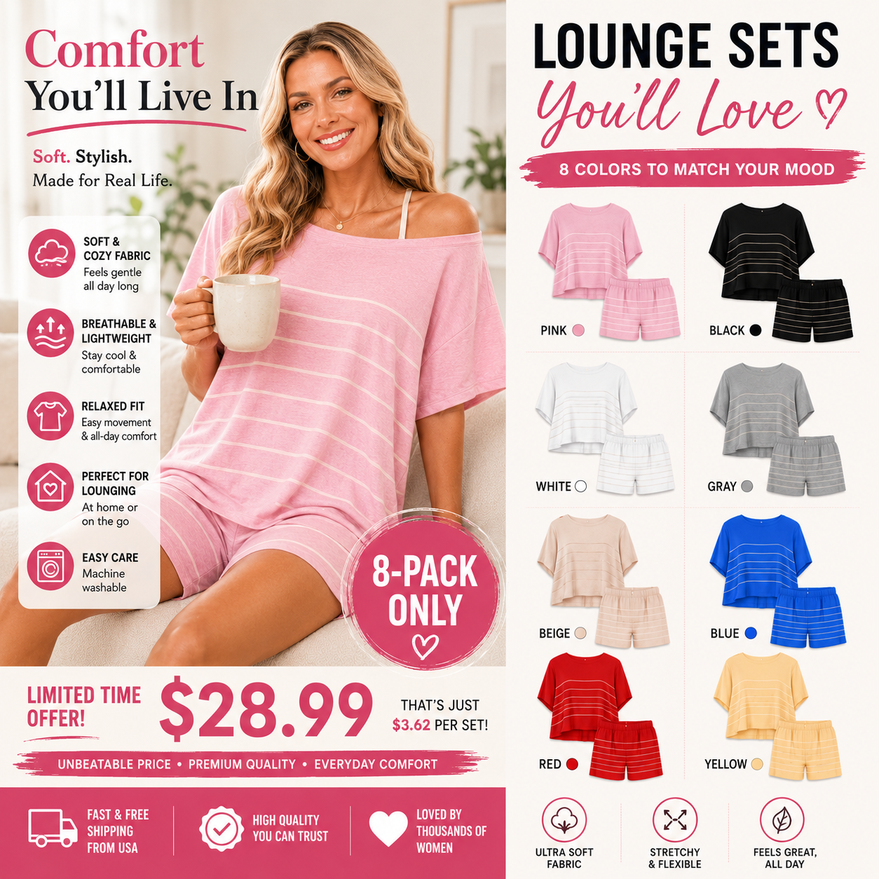 💕 Women's Casual Matching Set – Lightweight, Breathable & Ultra Comfy