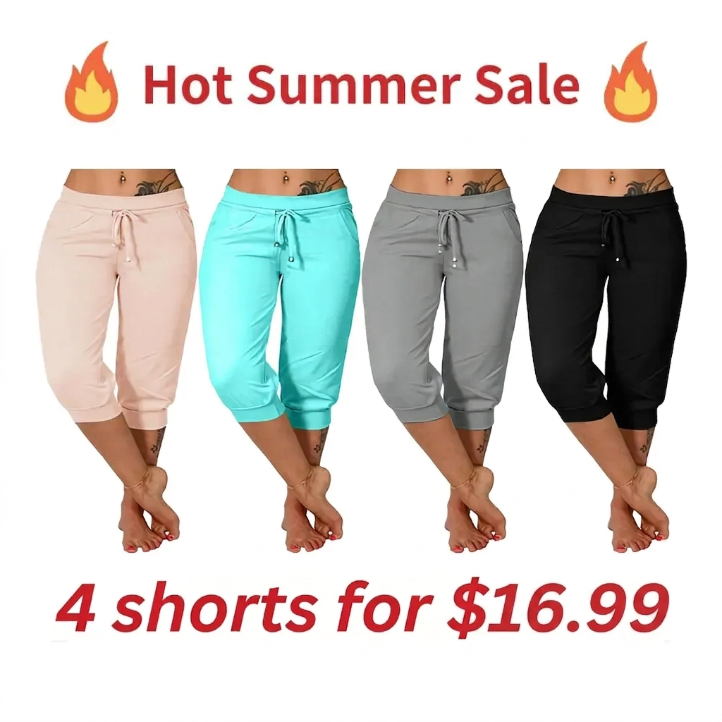🔥Hot Summer Sale🔥Comfy All-Day Stretch Capri Joggers - Lightweight Summer Cropped Lounge Pants with Deep Pockets