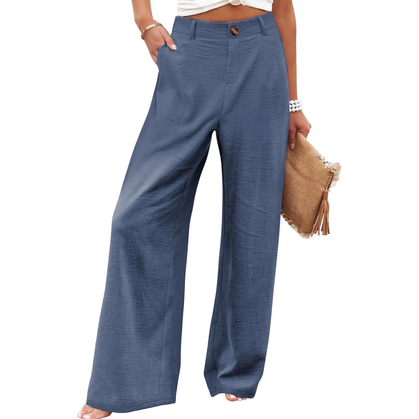 Women's Cotton Linen High Waisted Wide Leg Pants