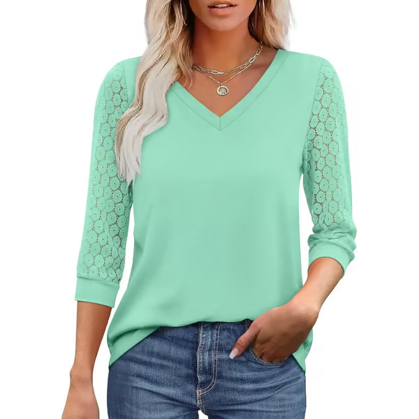 Womens 3/4 Length Sleeve Tops Trendy V Neck T Shirts