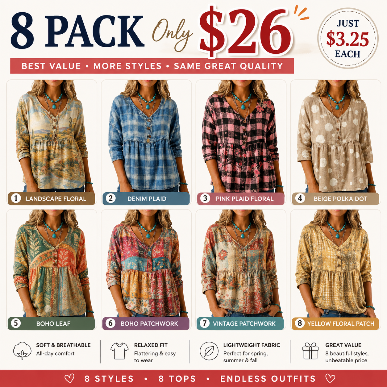 Women's Loose Fit V-Neck Casual Blouse