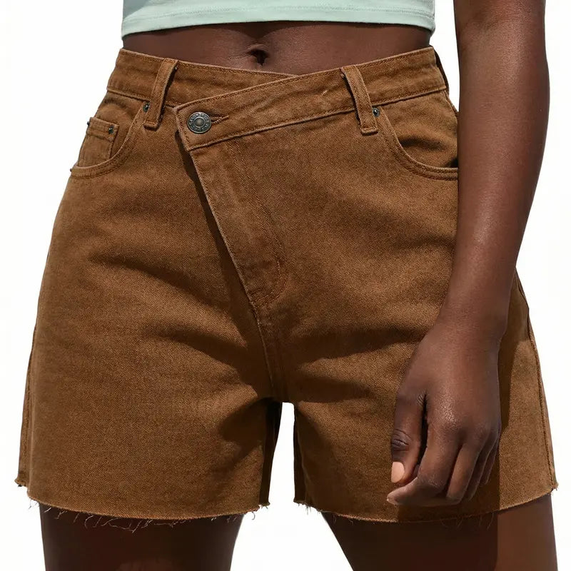 Women Crossover High Waisted Jeans Shorts Stretchy Casual Denim Shorts Boyfriend Summer Womenswear Streetwear Bottom Fit Ripped Style Chic