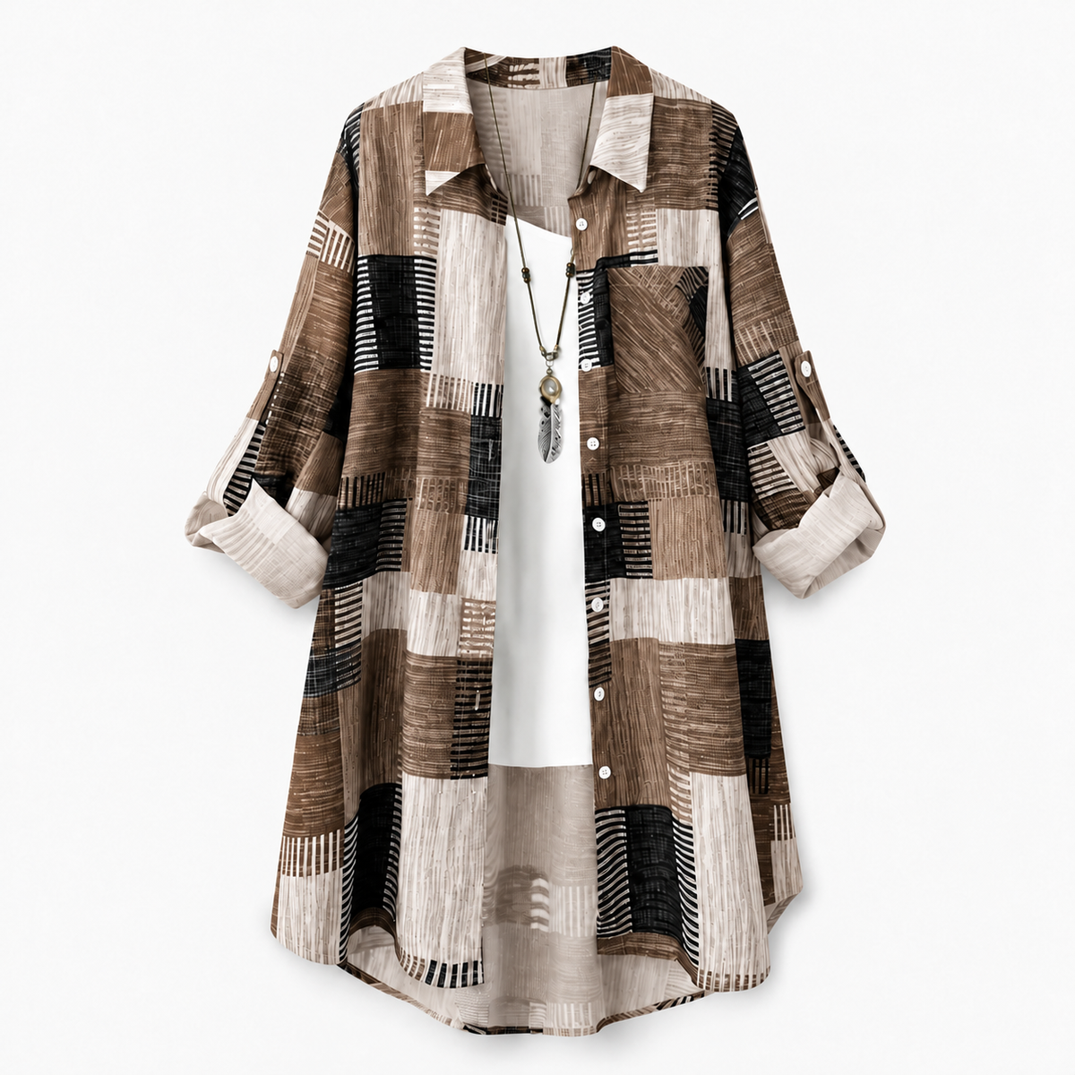 Casual Loose Fit Plaid Long Sleeve Shirt Plus Size Sun Protection Outerwear for Spring and Autumn
