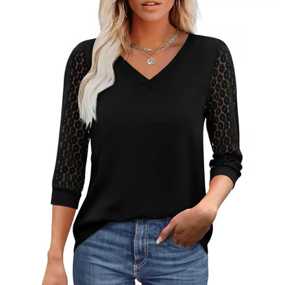 Womens 3/4 Length Sleeve Tops Trendy V Neck T Shirts