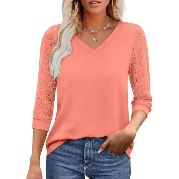 Womens 3/4 Length Sleeve Tops Trendy V Neck T Shirts