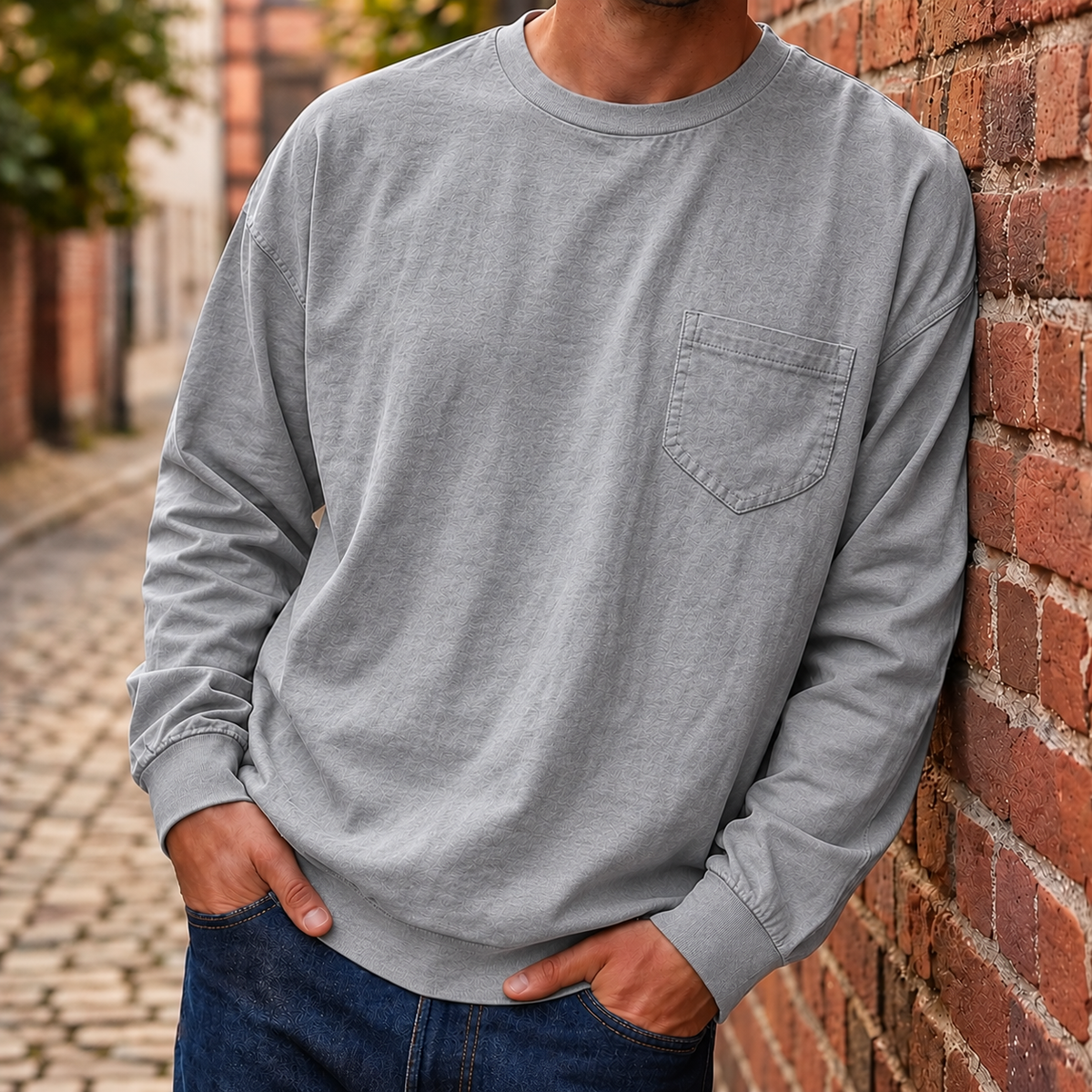 Men's Loose Fit Long Sleeve Pocket T-Shirt – Soft Cotton Blend Casual Tee for Everyday Wear