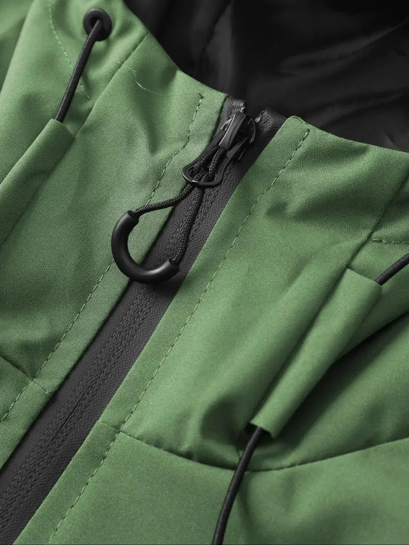 Men's Waterproof Windproof Zip Hooded Jacket, Outdoor Casual All-Season Coat