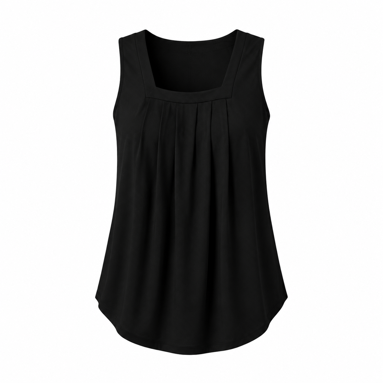 Special Sale🩷Summer Tank Tops for Women Loose Fit Pleated Square Neck Sleeveless Tops Curved Hem Flowy
