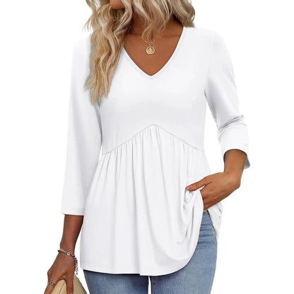 Women's V-Neck 3/4 Sleeve Tunic Top – Flowy Dressy Casual Blouse