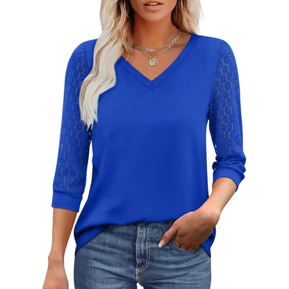 Womens 3/4 Length Sleeve Tops Trendy V Neck T Shirts